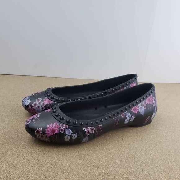 CROCS Shoes - CROCS Plum Floral Luxe Ballet Flats Womens US 8